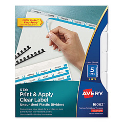 Avery Print and Apply Index Maker Clear Label Unpunched Dividers with Printable Label Strip, 5-Tab, 11 x 8.5, Clear, 5 Sets (16062)