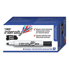 BIC Intensity Bold Tank-Style Dry Erase Marker, Broad Chisel Tip, Black, Dozen (DEC11BK)