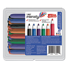 BIC Intensity Low Odor Fine Point Dry Erase Marker Value Pack, Fine Bullet Tip, Assorted Colors, 30/Set (GDE30AST)