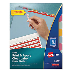 Avery Print and Apply Index Maker Clear Label Plastic Dividers with Printable Label Strip, 8-Tab, 11 x 8.5, Translucent, 1 Set (11433)