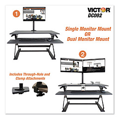 Victor Single/Dual Arm Mount System for 23" Monitors, 180 deg; 225 deg Rotation, 45 deg Tilt, 360 deg Pan, Black, Supports 15 lb (DC002)
