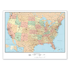 Advantus Laminated Wall Maps, U.S., Dry Erase, 32 x 50 (97643)