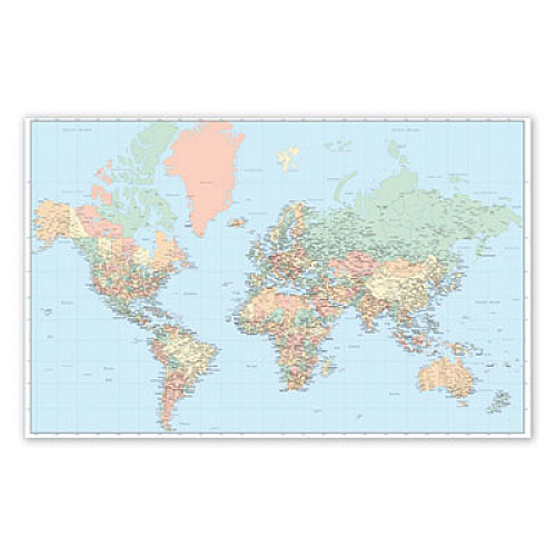 Advantus Laminated Wall Maps, World, Dry Erase, 50 x 32 (97644)