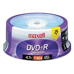 Maxell DVD+R High-Speed Recordable Disc, 4.7 GB, 16x, Spindle, Silver, 25/Pack (639011)