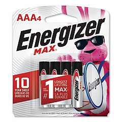 Energizer MAX Alkaline AAA Batteries, 1.5 V, 4/Pack (E92BP4)