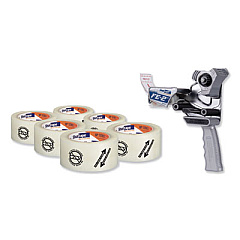 Duck Folded Edge Tape Dispenser with Folded Edge Tape with 6 Rolls of Tape,  3" Core, For Rolls Up to 2.08" x 110 yds, Gray (FE2)
