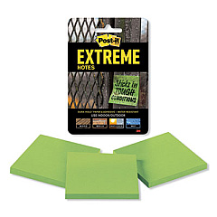 Post-it Extreme Notes Water-Resistant Self-Stick Notes, 3" x 3", Green, 45 Sheets/Pad, 3 Pads/Pack (XTRM333TRYGN)
