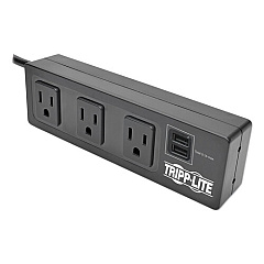 Tripp Lite Protect It! 3-Outlet Surge Protector with Mounting Brackets, 10 ft Cord, 510 Joules, Black (TLP310USBS)