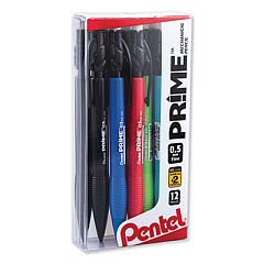 Pentel PRIME Mechanical Pencil, 0.5 mm, HB (#2.5), Black Lead, Assorted Barrel Colors, Dozen (AX5PC12M)
