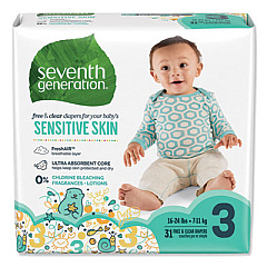 Seventh Generation Free and Clear Baby Diapers, Size 3, 16 lbs to 24 lbs, 124/Carton (44062)