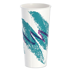 Dart Double Sided Poly Paper Cold Cups, 24 oz, Jazz Design, White/Green/Purple, 50/Pack, 20 Packs/Carton (RP24TPJ)
