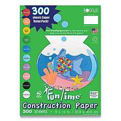 Roselle Vibrant Art Heavyweight Construction Paper, 76 lb Text Weight, 9 x 12, Assorted Colors, 300/Pack (CON01300)