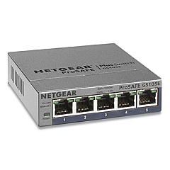 NETGEAR ProSAFE Smart Managed Plus Gigabit Ethernet Switch, 10 Gbps Bandwidth, 128 KB Buffer, 5 Ports (GS105E200NAS)