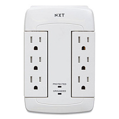NXT Technologies Wall-Mount Surge Protector, 6 AC Outlets/2 USB Ports, 900 J, White (24324340)