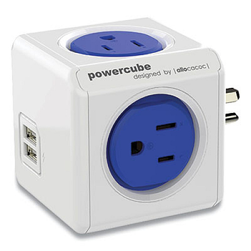 Allocacoc PowerCube Original USB, 4 AC Outlets/2 USB Ports, 175 J, Blue/White (4220BLUSOUPC)