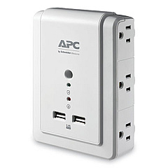 APC SurgeArrest Wall-Mount Surge Protector, 6 AC Outlets/2 USB Ports, 1,020 J, White (P6WU2)