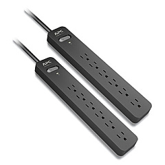 APC Essential SurgeArrest Surge Protector, 6 AC Outlets, 6 ft Cord, 1,080 J, Black, 2/Pack (PE66DP)