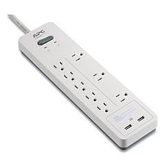 APC Home Office SurgeArrest Power Surge Protector, 8 AC Outlets/2 USB Ports, 6 ft Cord, 2,160 J, White (PH8U2W)