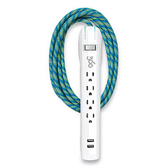 360 Electrical Habitat 4-Outlet Surge Protector Plus USB, 4 AC Outlets/2 USB Ports, 6 ft Cord, 450 J, Mint Julep (360563MJ)