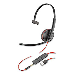 poly Blackwire 3215 Monaural Over The Head Headset, USB-A, Black/Red (209746101)
