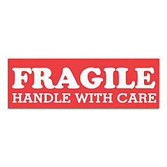 Tape Logic Pre-Printed Message Labels, Fragile Handle with Care, 1.5 x 4, Red/White, 500/Roll (DL8010)