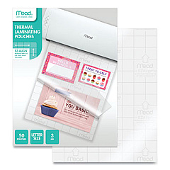 Mead EZAlign Thermal Laminating Pouches 3 mil, 9" x 11.5", Gloss Clear, 50/Pack (39028)