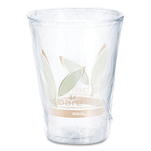 Dart Bare Eco-Forward RPET Cold Cups, 10 oz, Leaf Design, Clear/Green/Orange, Individually Wrapped, 500/Carton (RTP10DBAREW)