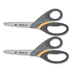 Westcott Titanium UltraSmooth Scissors, Blunt Tip, 8" Long, 3.5" Cut Length, Gray/Yellow Straight Handle, 2/Pack (14107)