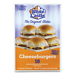 White Castle Cheeseburger Sliders, 3.66 oz Pack, 2 Burgers/Pack, 9 Packs/Box (90300065)