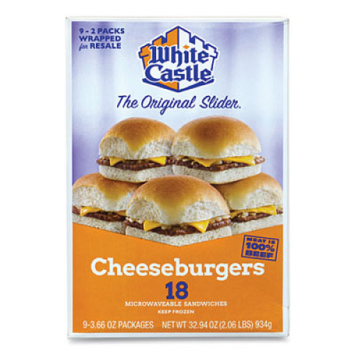 White Castle Cheeseburger Sliders, 3.66 oz Pack, 2 Burgers/Pack, 9 Packs/Box (90300065)