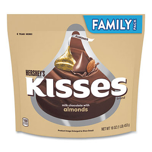Hershey's KISSES Milk Chocolate with Almonds, Family Pack, 16 oz Bag (24600449)