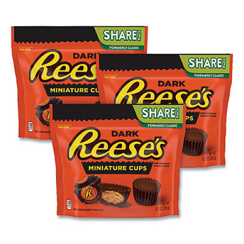 Reese's Peanut Butter Cups Miniatures Share Pack, Dark Chocolate, 10.2 oz Bag, 3 Bags/Pack (24600440)