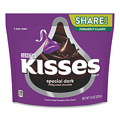 Hershey's KISSES Special Dark Chocolate Candy, Share Pack, 10 oz Bag, 3 Bags/Pack (24600428)