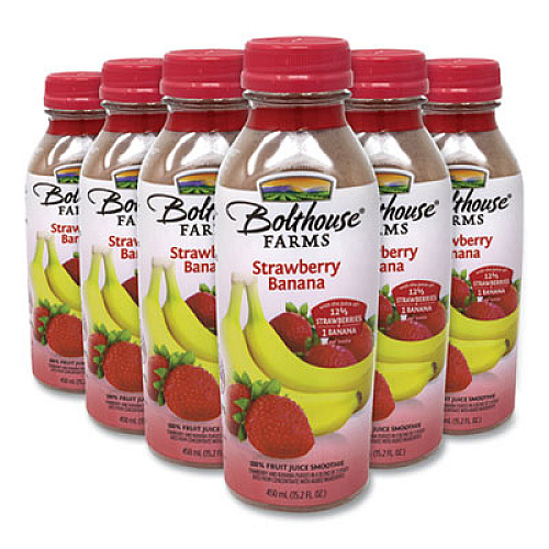 Bolthouse Farms 100% Fruit Juice Smoothie, Strawberry Banana, 15.2 oz Bottle, 6/Pack (90200458)