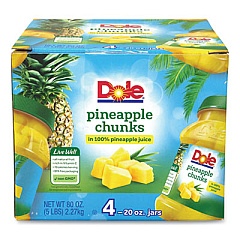 Dole Pineapple Chunks in 100% Juice, 20 oz Jar, 4 Jars/Box (90000165)