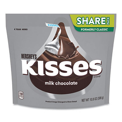 Hershey's KISSES, Milk Chocolate Share Pack, Silver Wrappers, 10.8 oz Bag, 3 Bags/Pack (24600432)