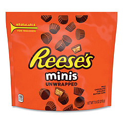 Reese's Peanut Butter Cups Unwrapped Miniatures, Resealable Bag, 7.6 oz Bag, 4/Pack (24600408)