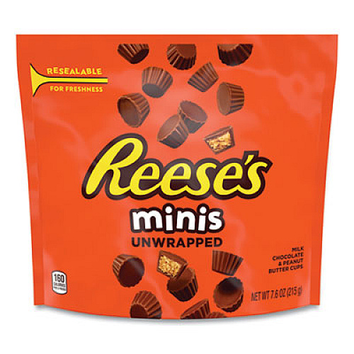 Reese's Peanut Butter Cups Unwrapped Miniatures, Resealable Bag, 7.6 oz Bag, 4/Pack (24600408)