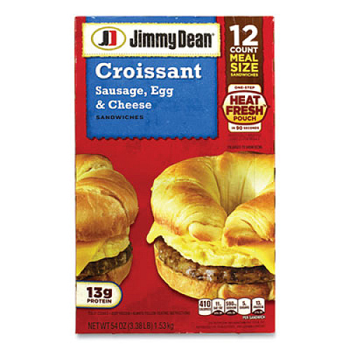 Jimmy Dean Croissant Breakfast Sandwich, Sausage, Egg and Cheese, 54 oz, 12/Box (90300036)