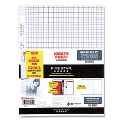 Five Star Reinforced Filler Paper, 3-Hole, 8.5 x 11, Graph Ruled, 100/Pack (17016)