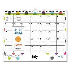 Blue Sky Academic Wall Calendar, Teacher Dots Artwork/Formatting, 15 x 12, White/Multicolor Sheets, 12-Month (July-June): 2021-2022 (100340)