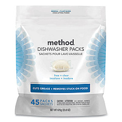 Method Power Dish Detergent Tabs, Fragrance-Free, 45/Pack, 6 Packs/Carton (01760CT)