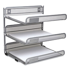 TRU RED Side-Load Open Design Wire Mesh Horizontal Document Organizer, 3 Sections, Letter-Size, 13.78 x 11.22 x 13.38, Silver (24402488)