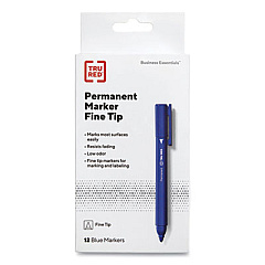 TRU RED Permanent Marker, Pen-Style, Fine Bullet Tip, Blue, Dozen (24376648)