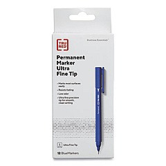 TRU RED Permanent Marker, Pen-Style, Extra-Fine Needle Tip, Blue, Dozen (24376649)