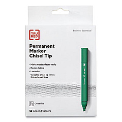 TRU RED Permanent Marker, Tank-Style, Medium Chisel Tip, Green, Dozen (24376636)