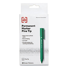 TRU RED Permanent Marker, Pen-Style, Fine Bullet Tip, Green, Dozen (24376638)