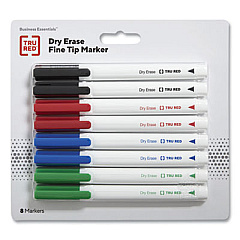 TRU RED Dry Erase Marker, Pen-Style, Fine Bullet Tip, Four Assorted Colors, 8/Pack (24376597)