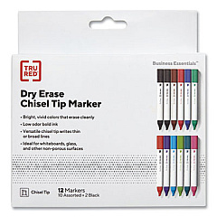 TRU RED Dry Erase Marker, Tank-Style, Medium Chisel Tip, Assorted Colors, 12/Pack (24376599)
