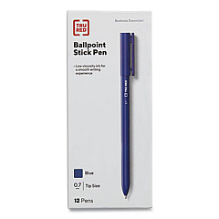 TRU RED Ballpoint Pen, Stick, Fine 0.7 mm, Blue Ink, Blue Barrel, Dozen (24326830)